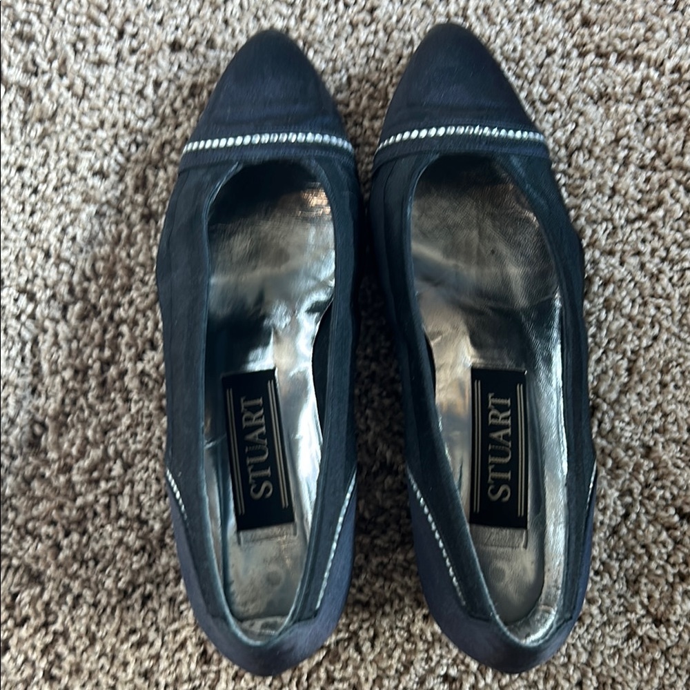 Stuart Weitzman Black Flats with Silver Accents